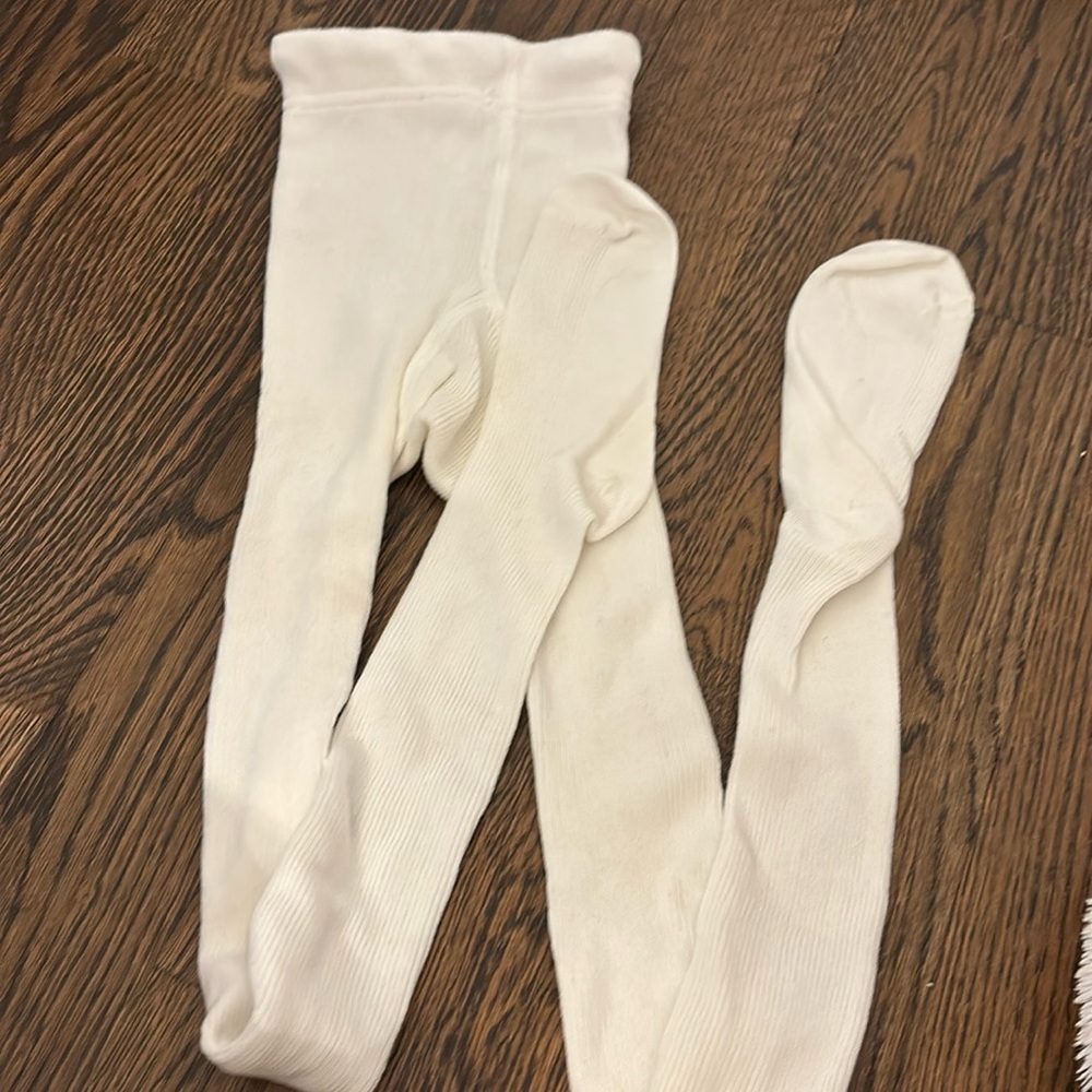 Hanna Andersson Girls white ribbed cotton tights - size 120 (6/7)